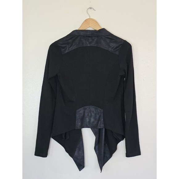 CAbi Black Drape Moto Cardigan Jacket  Faux Leather Detailing Womens XS - Picture 5 of 9